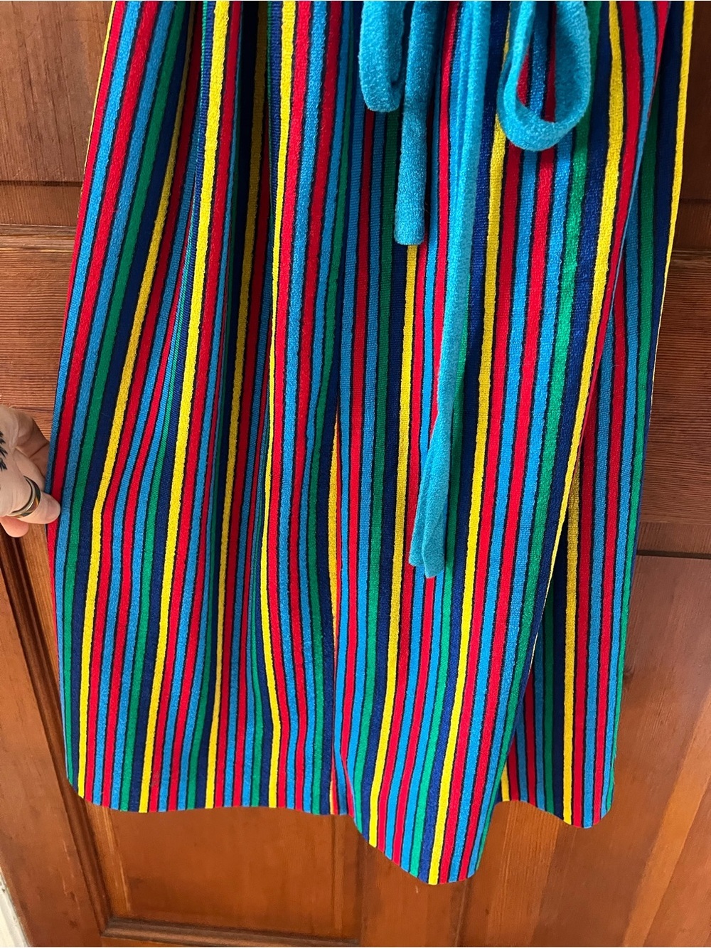 Vintage Colorblock Terry Cloth Sundress | Rainbow Stripe Resort Wear 80s 90s - Picture 4 of 8